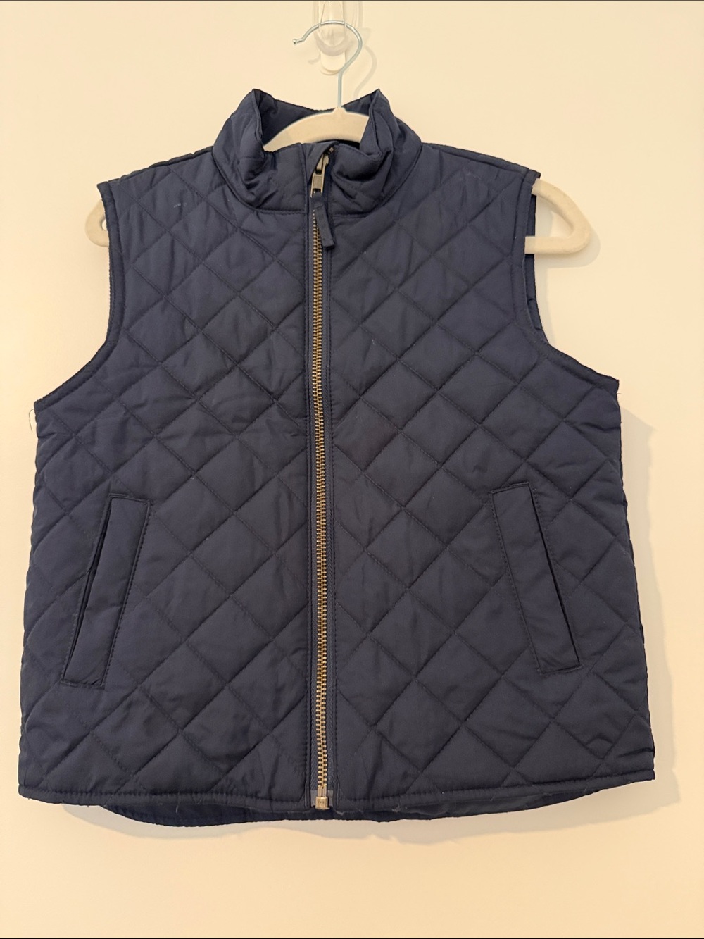 J. Crew Quilted Navy Kids Vest with Stand Collar